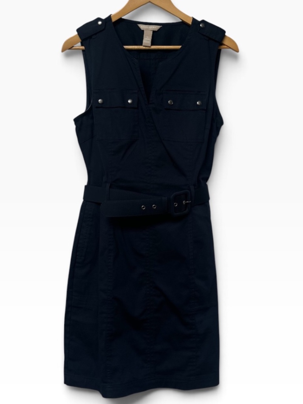 Banana Republic Navy Blue Belted Safari Utility Dress Size 10 Sleeveless Epaulet